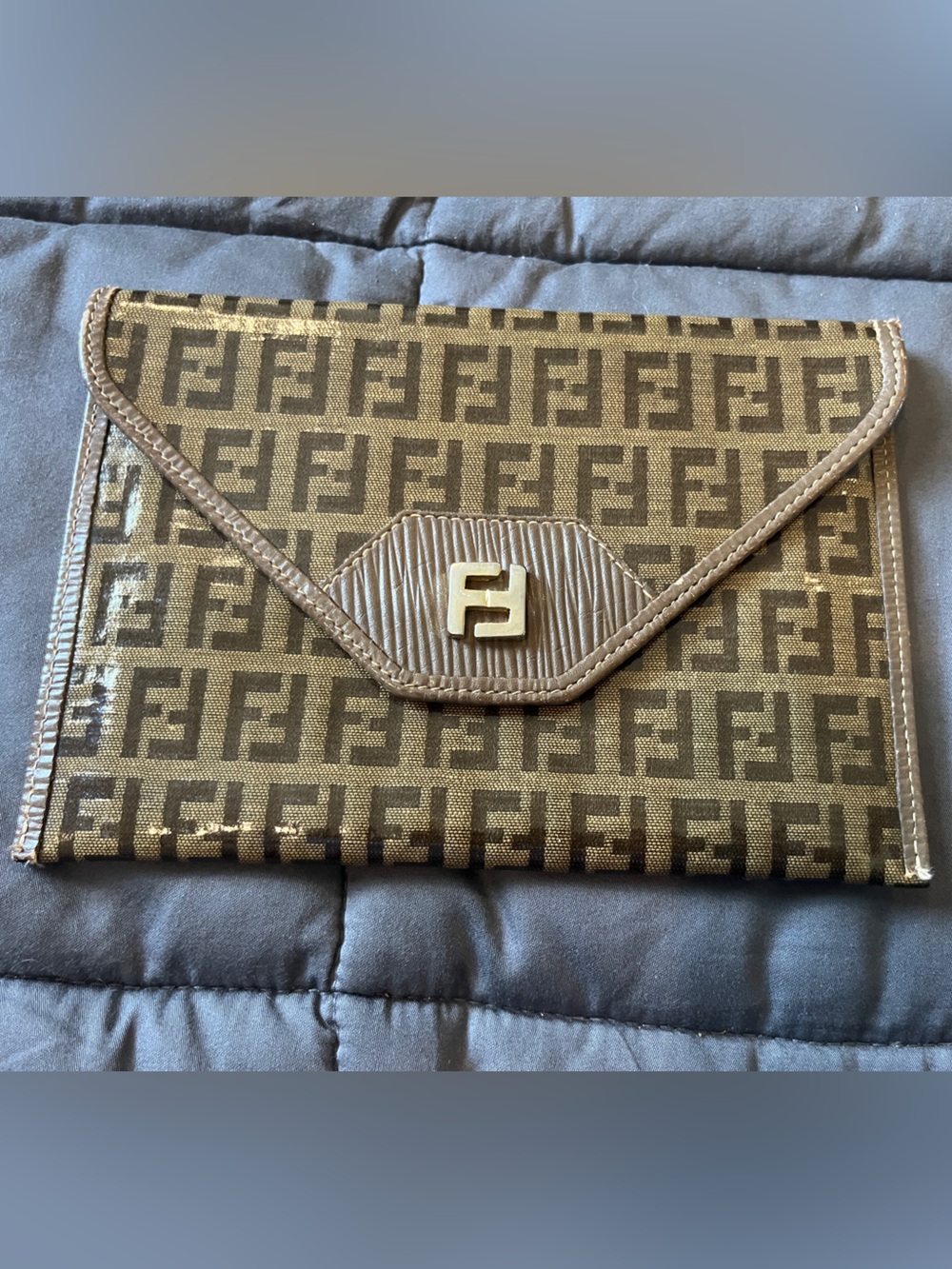 Fendi Brown Zucca Monogram Envelope Clutch